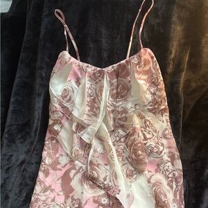 Pink and Cream Ruffled Asymmetrical Camisole Tank